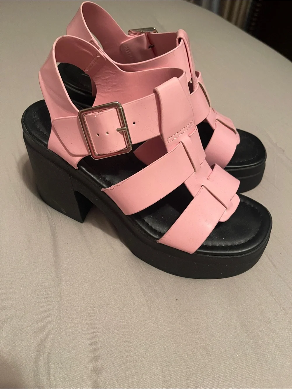 Soda Pink Strappy Platform Buckle Sandals